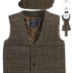 Brown Kids Vest, Cap and Bow tie set